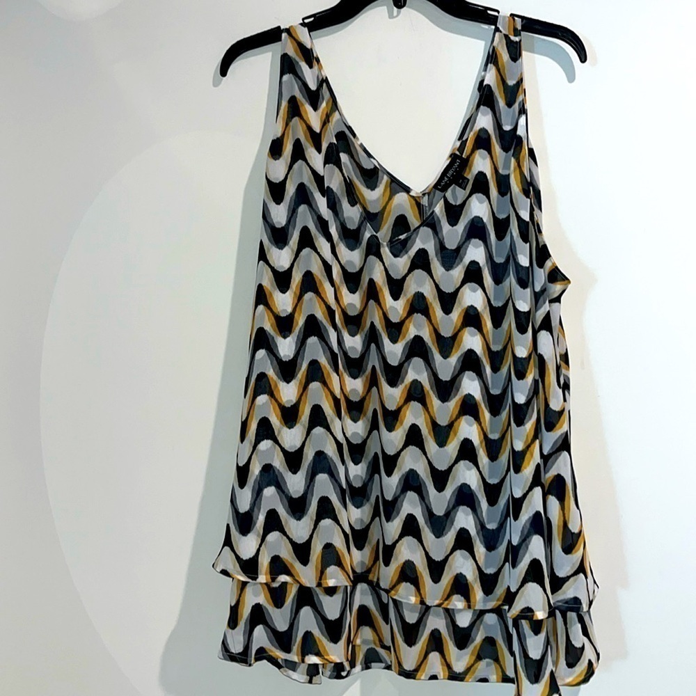 Lane Bryant black gray yellow semi sheer top. Size 28.